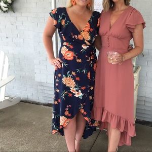 Navy blue floral wrap dress! Worn once to a wedding.